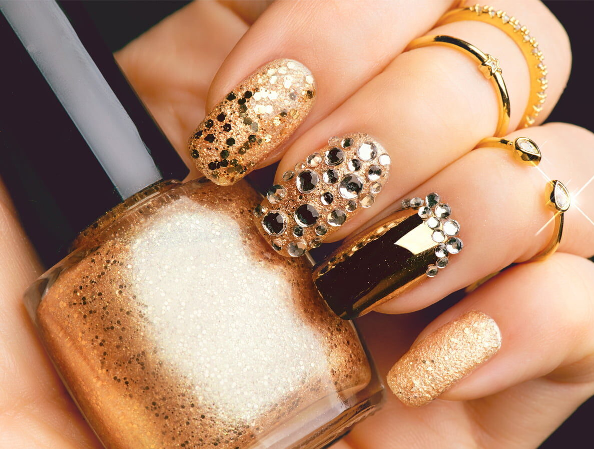 Glitter nail art with premium salon gel polish